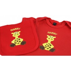 Personalised Baby Vest Bib Gift Set Cute Fat Giraffe